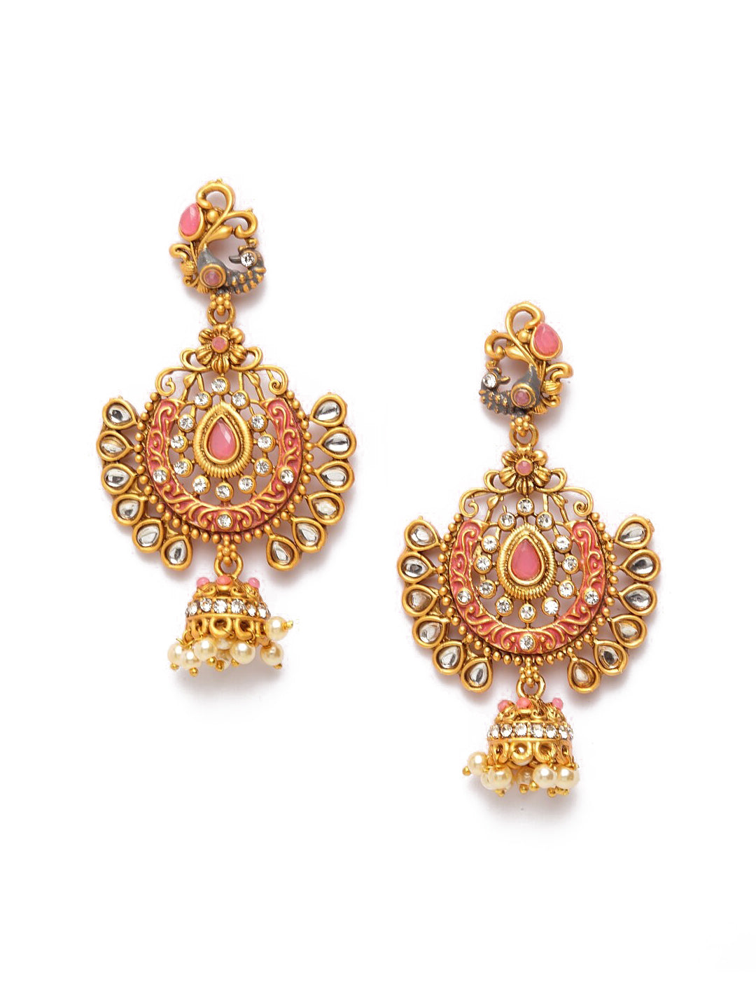Shining Diva Gold-Toned Dome Shaped Jhumkas - Distacart
