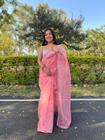 Thumbnail for Vastrasky Pink Organza Saree - Distacart