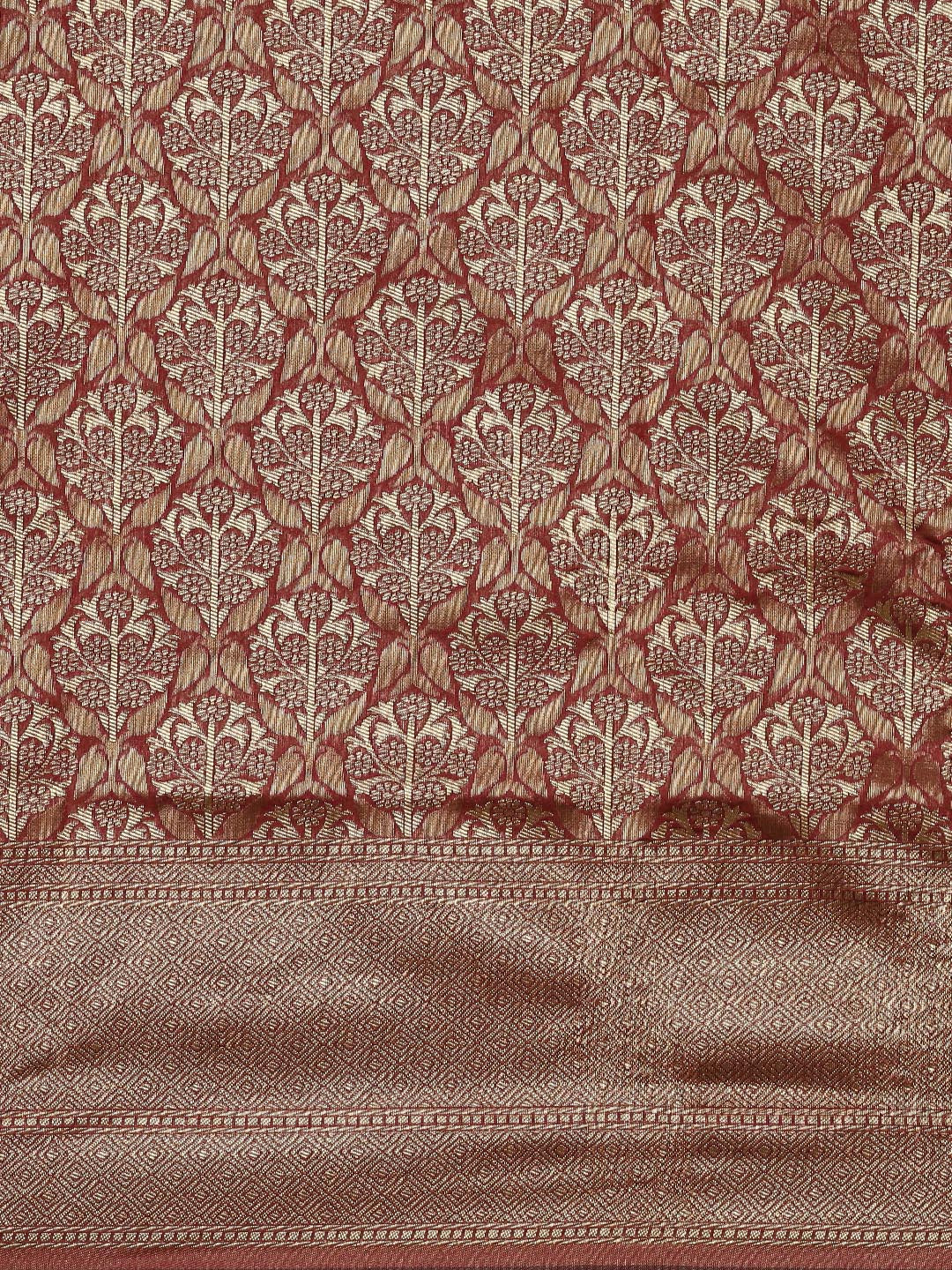 Kalini Maroon & Golden Ethnic Motifs Woven Design Banarasi Saree - Distacart