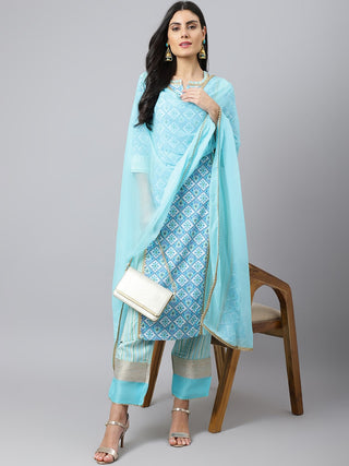 Khushal K Ethnic Motif Printed Notch Neck Gotta Patti Kurta with Palazzos & Dupatta - Distacart