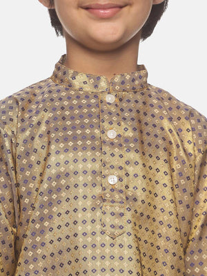 Sethukrishna Boys Gold-Toned Ethnic Motifs Printed Kurta with Dhoti Pants - Distacart