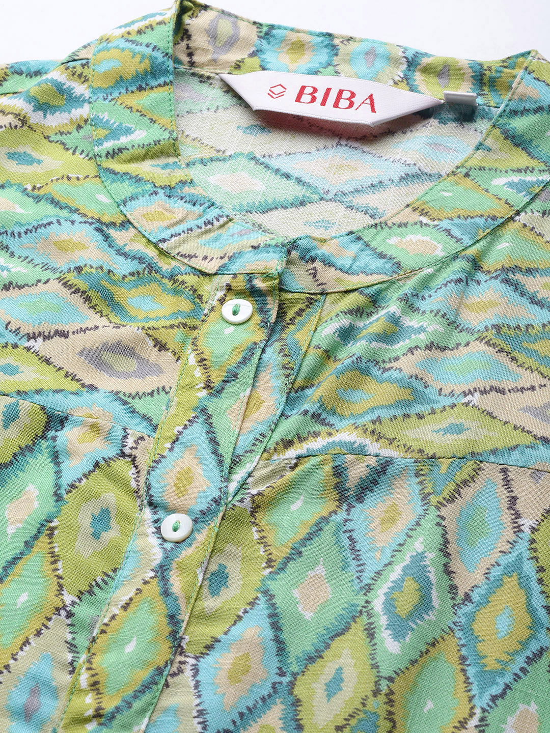 Biba Women Green Geometric Printed Kurta - Distacart