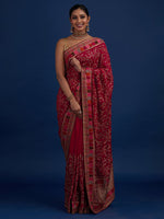 Thumbnail for Koskii Pink Floral Embroidered Designer Art Silk Saree - Distacart