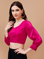 Thumbnail for Tikhi Imli Pink Sweetheart Neck Puff Sleeves Saree Blouse - Distacart