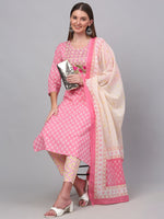Thumbnail for Kalini Women Pink Floral Printed Pure Cotton Kurta with Trousers & With Dupatta - Distacart