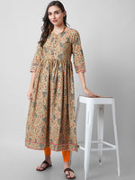 Thumbnail for Kalini Women Brown Floral Printed Flared Sleeved Pure Cotton Anarkali Kurta - Distacart