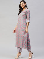 Thumbnail for Kalini Women Grey Floral Printed Kurta with Trousers - Distacart