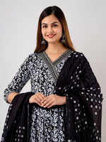 Thumbnail for Kalini Women Floral Printed Angrakha Pure Cotton Kurta with Trousers & With Dupatta - Distacart