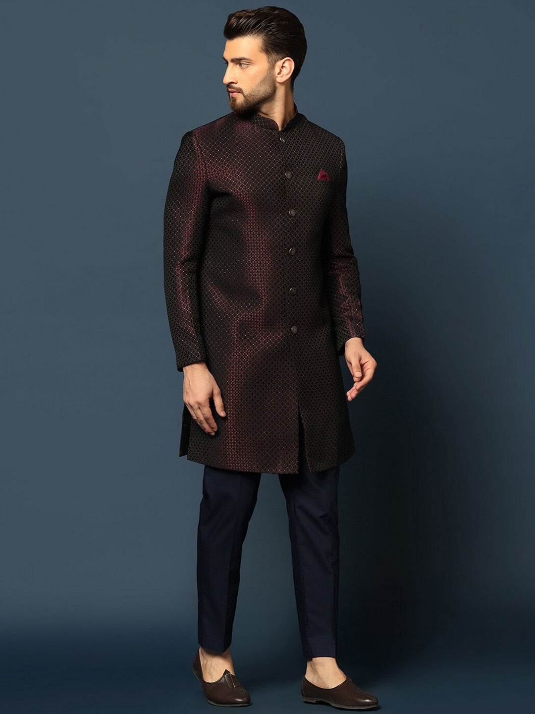 KISAH Men Self-Design Cotton Sherwani Set - Distacart