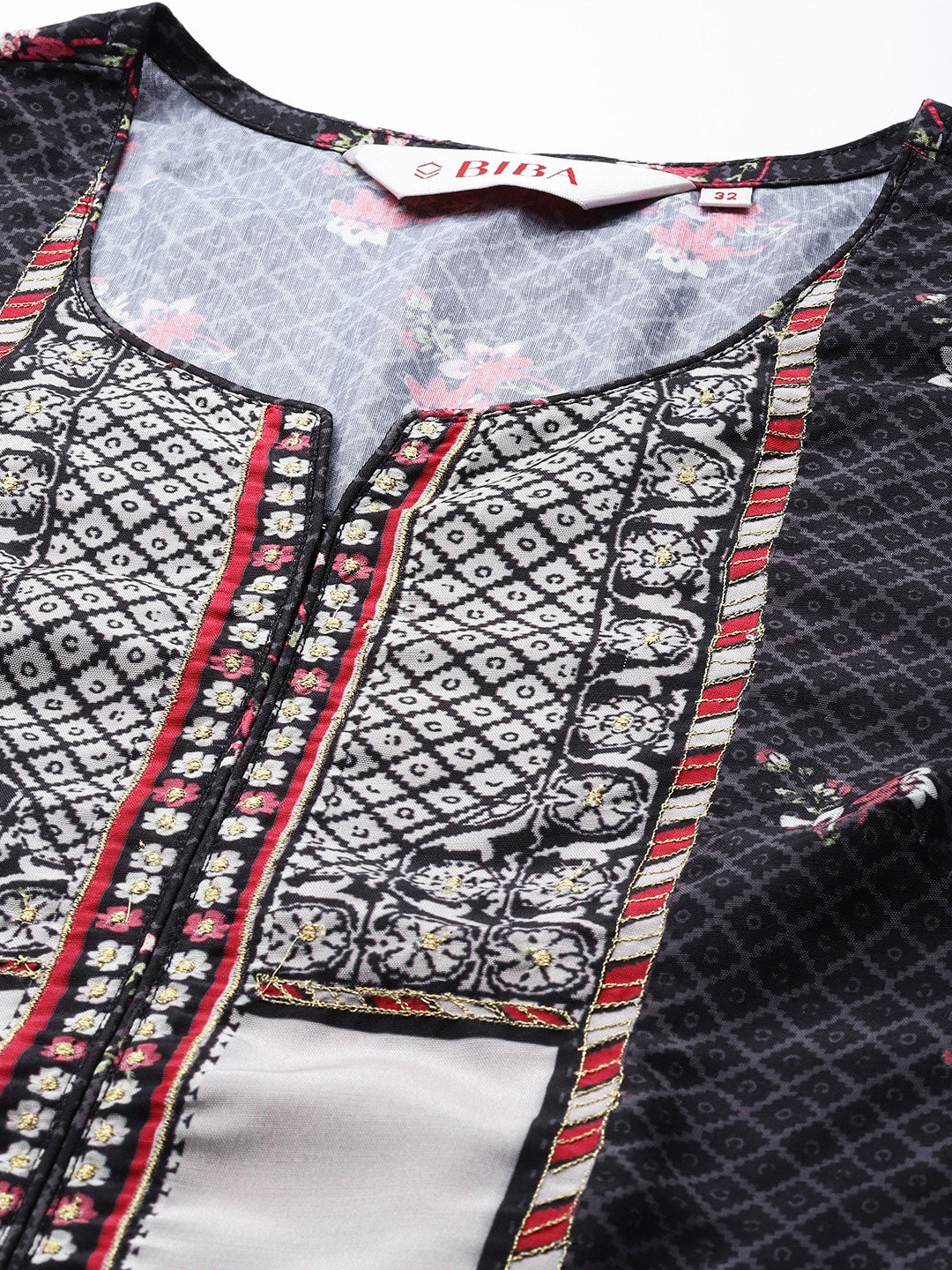 Biba Women Black & Red Ethnic Motifs Printed Kurta - Distacart