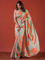 Thumbnail for Sangria Sea Green Floral Printed Zari Saree - Distacart