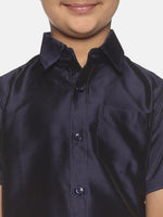 Thumbnail for Sethukrishna Boys Navy Blue & White Shirt with Dhoti Set - Distacart