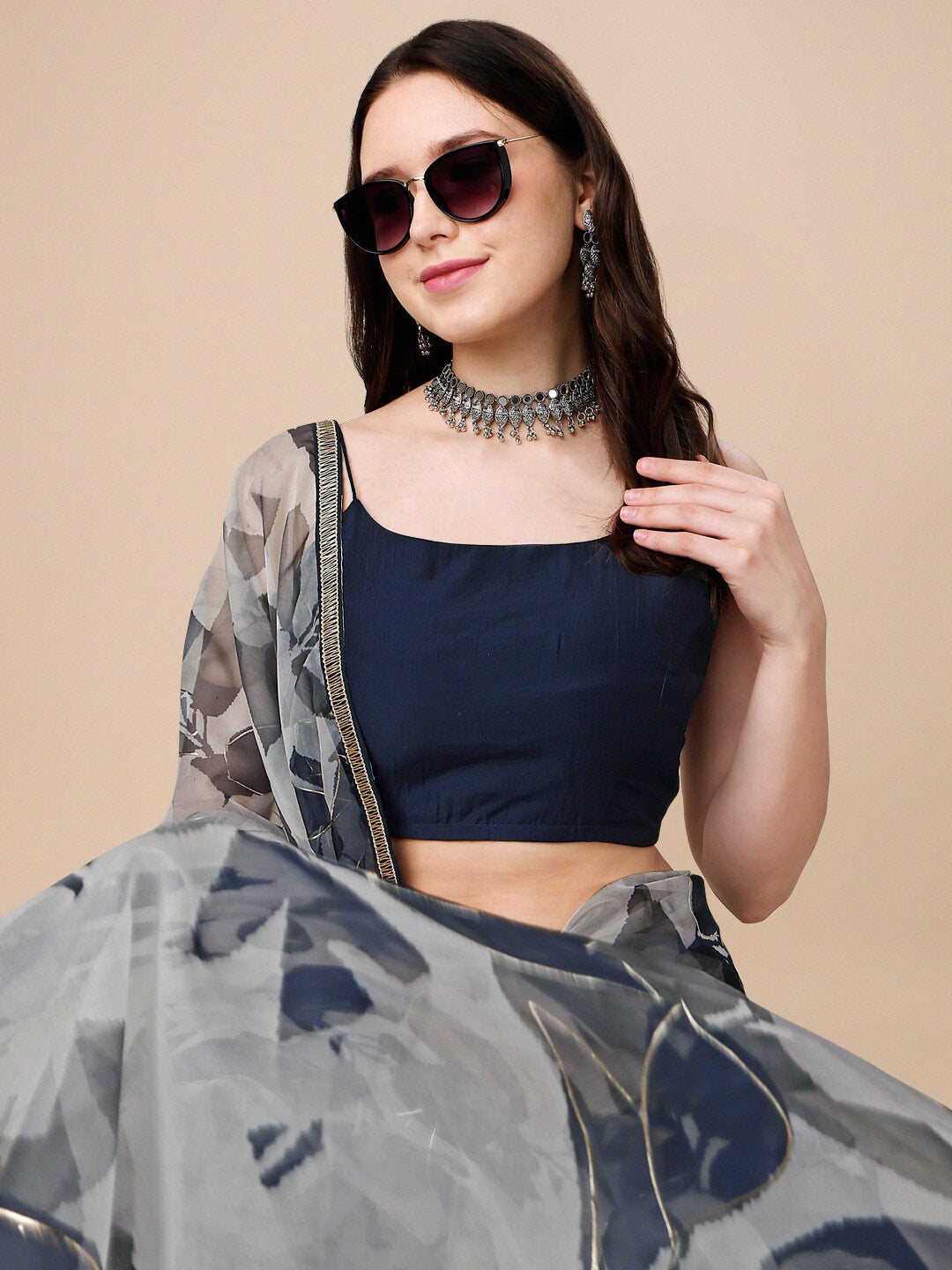 Sangria Floral Digital Printed Organza Saree - Distacart