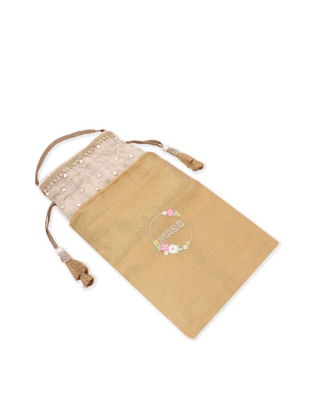 Masq Grey & Gold-Toned Embroidered Potli Clutch - Distacart