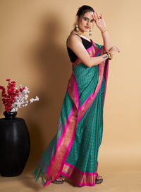 Thumbnail for NOZ2TOZ Women's Party Wear Designer Light Green Color Chex Pattern Silk Blend Saree - Distacart