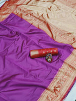 Thumbnail for DEIANA'S Beautiful Golden Jari with New Design Soft Lichi Silk Saree - Purple - Distacart