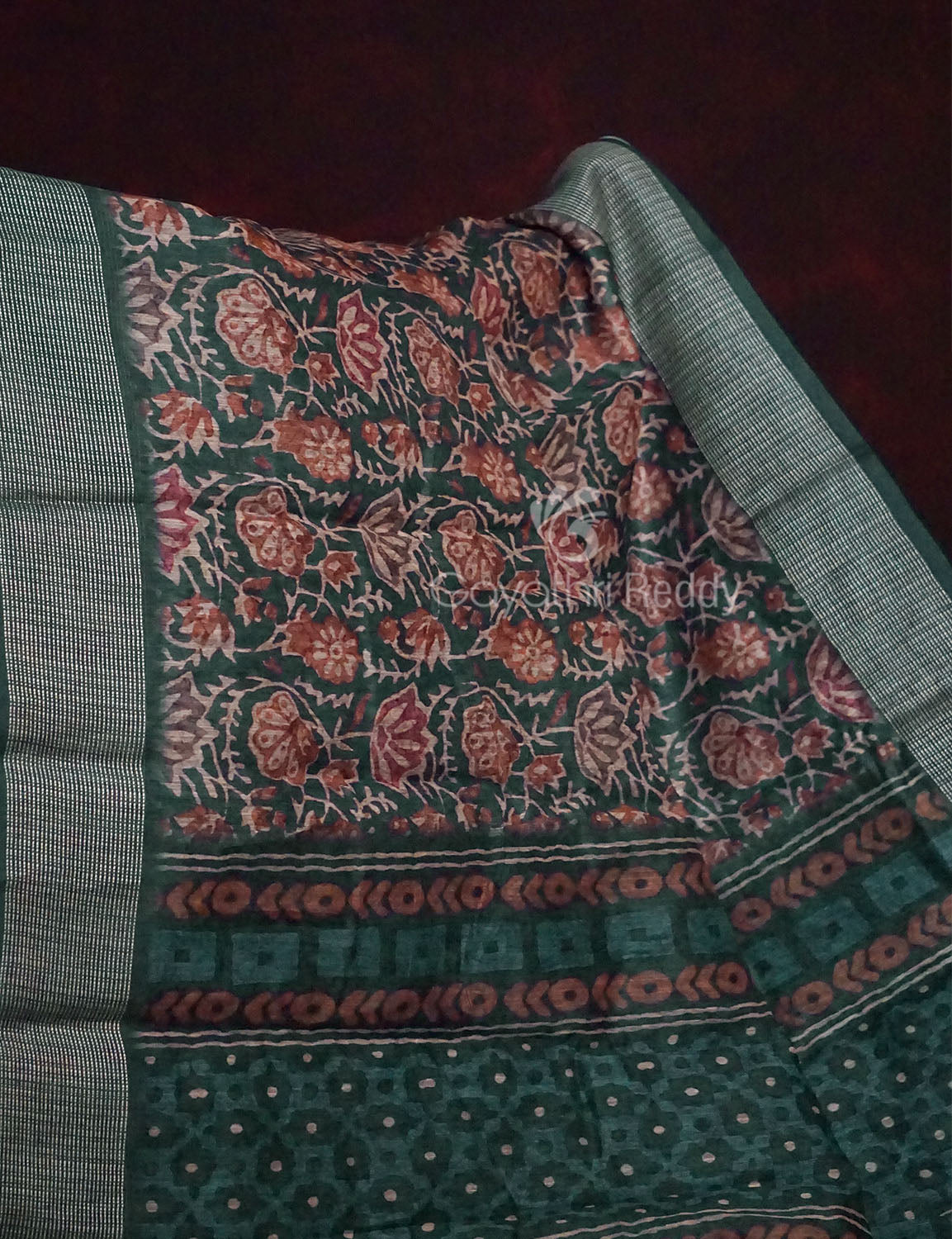Light Green Lotus Print Semi Chanderi Saree By Gayathri Reddy Designer Studio - Distacart