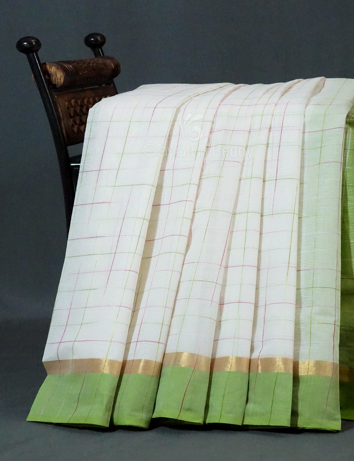 Dual Shade of Milk White And Leaf Green Pure Mangalgiri Cotton By Gayathri Reddy Designer Studio - Distacart