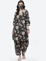 Thumbnail for Biba Women Black Ethnic Motifs Printed Straight Pure Cotton Kurta with Salwar - Distacart