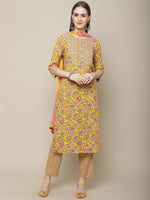 Thumbnail for Sangria Women Yellow Printed Gotta Patti Pure Cotton Kurta with Trousers & Dupatta - Distacart