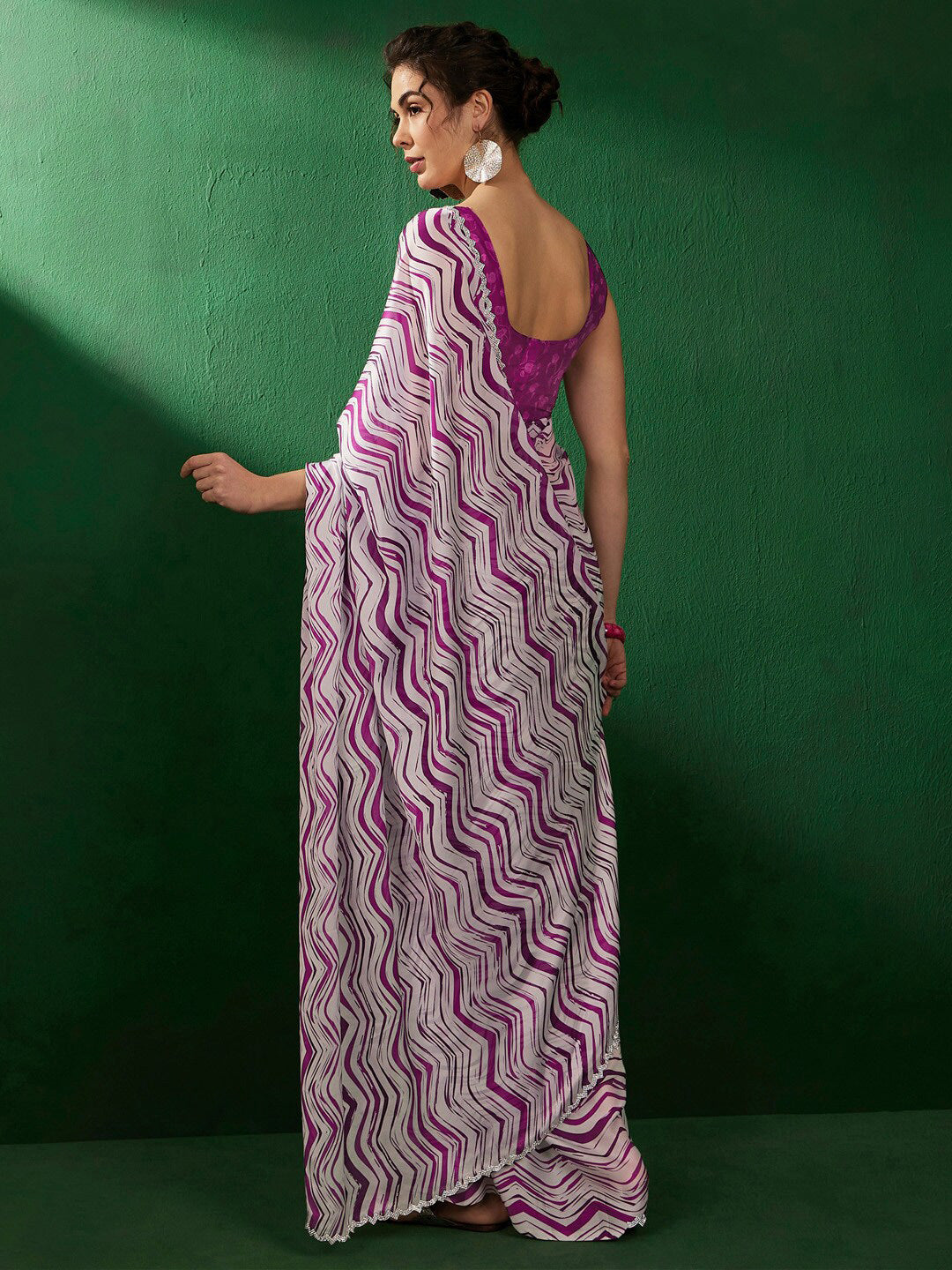 Sangria Geometric Printed Embellished Satin Saree - Distacart
