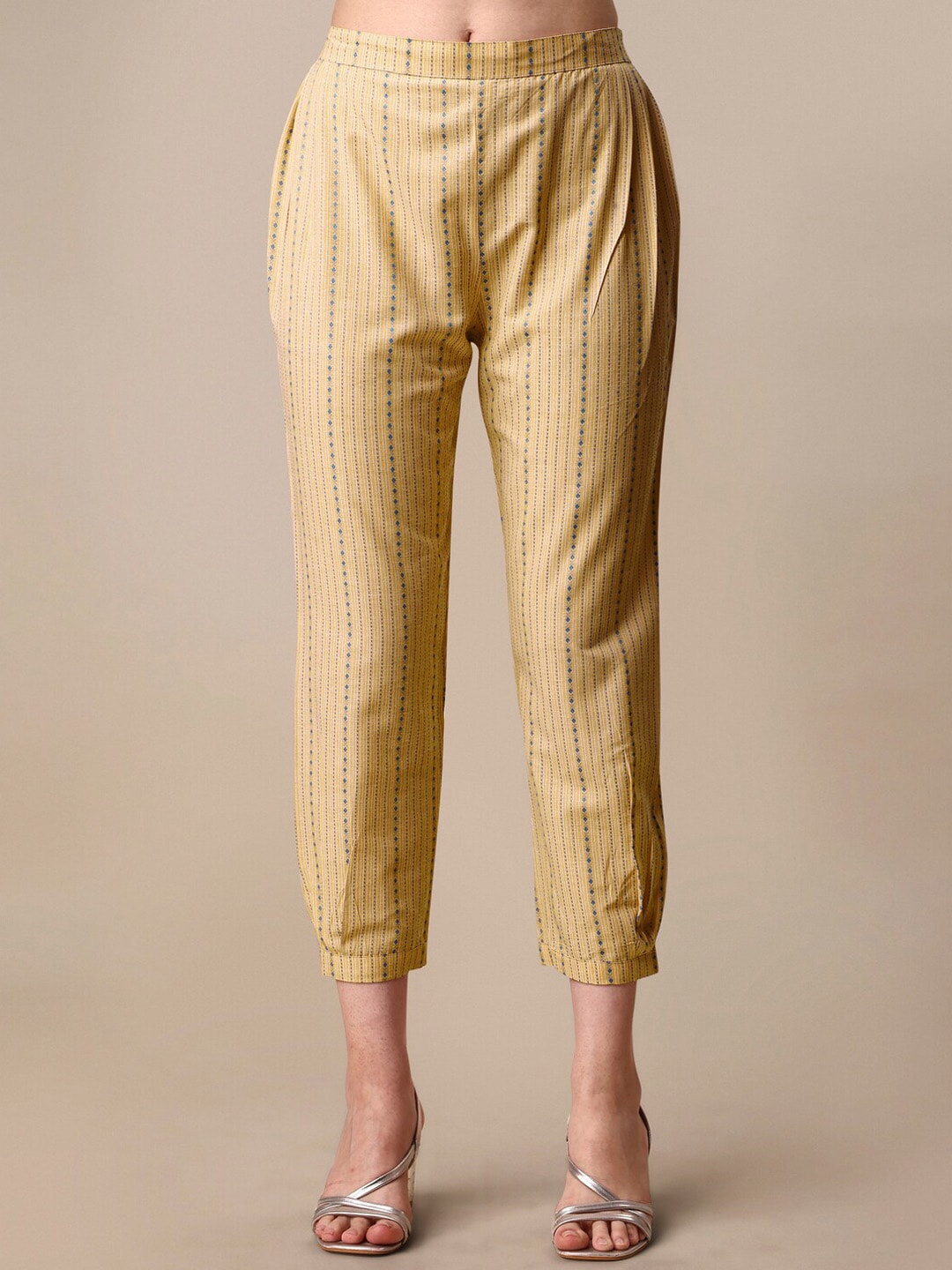 Kalini Women Woven Striped Thread Work Kurta with Trousers - Distacart