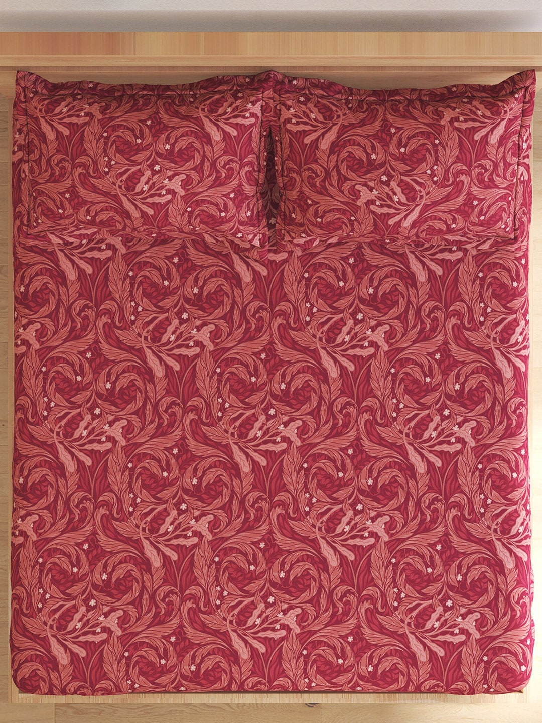 Home Centre Red Ethnic Motifs Cotton 150 TC King Bedsheet With 2 Pillow Covers - Distacart