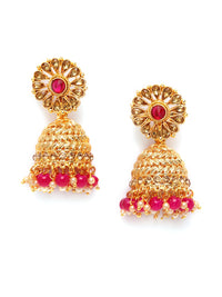 Thumbnail for Shining Diva Gold-Plated Pink Dome Shaped Jhumkas - Distacart