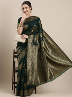 Thumbnail for Saree Mall Green Floral Linen Blend Banarasi Saree - Distacart