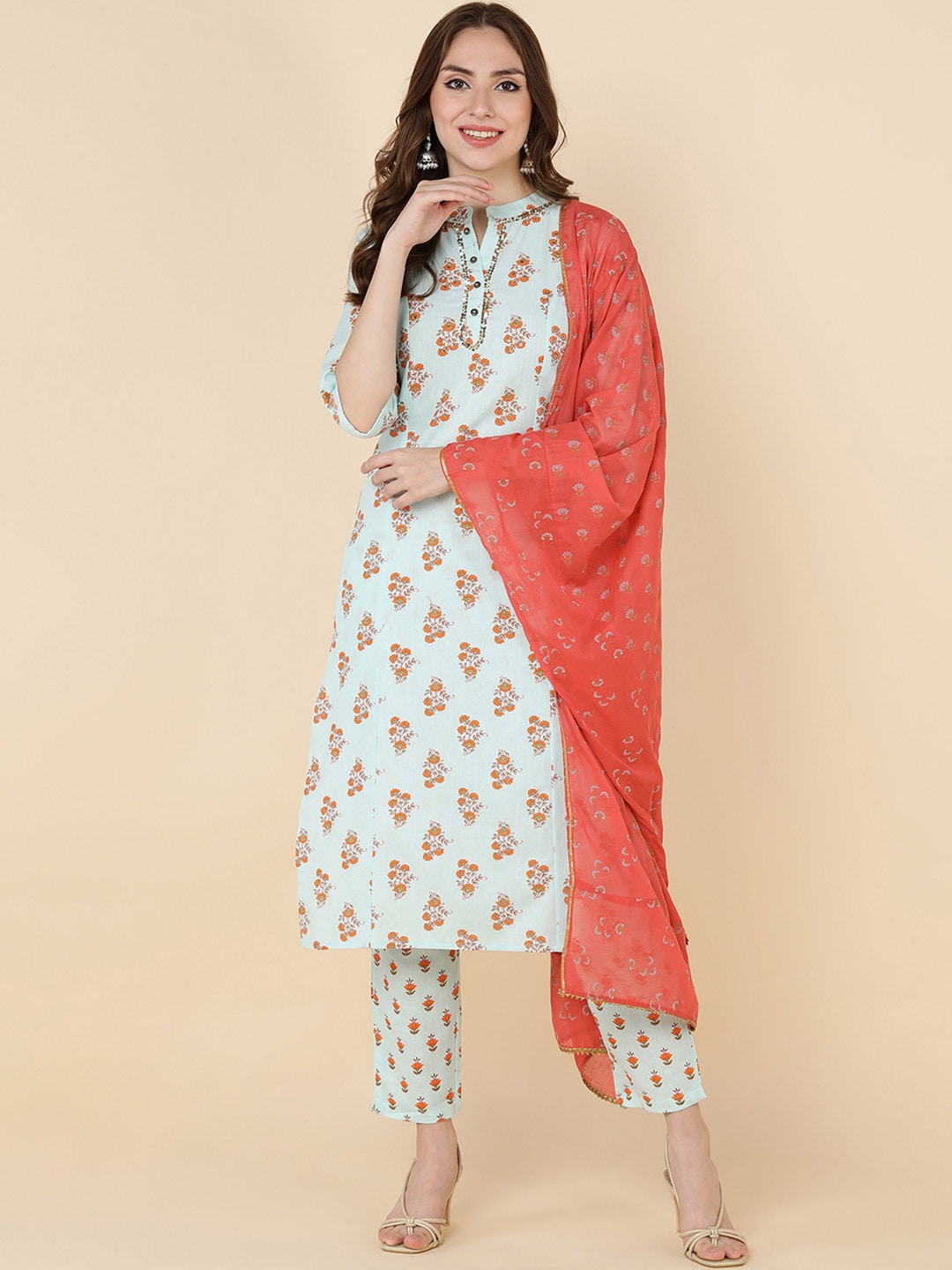 HERE&NOW Women Blue Floral Printed Kurta Set - Distacart
