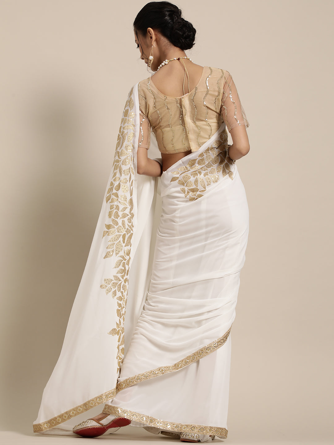 Saree Mall White & Golden Floral Muga Saree - Distacart