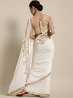 Thumbnail for Saree Mall White & Golden Floral Muga Saree - Distacart