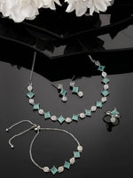 Thumbnail for NVR Women Silver Plated & Blue Cz Stone Handcrafted Jewellery Set - Distacart