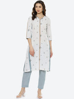 Thumbnail for Biba Women White & Blue Printed Pure Cotton Kurta with Trouser - Distacart