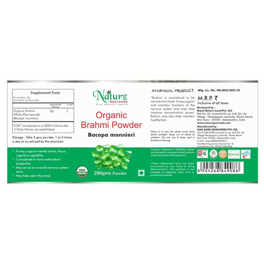 Naturz Ayurveda Organic Brahmi Powder - Distacart