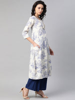 Thumbnail for Biba Women Off-White & Blue Printed A-Line Kurta - Distacart