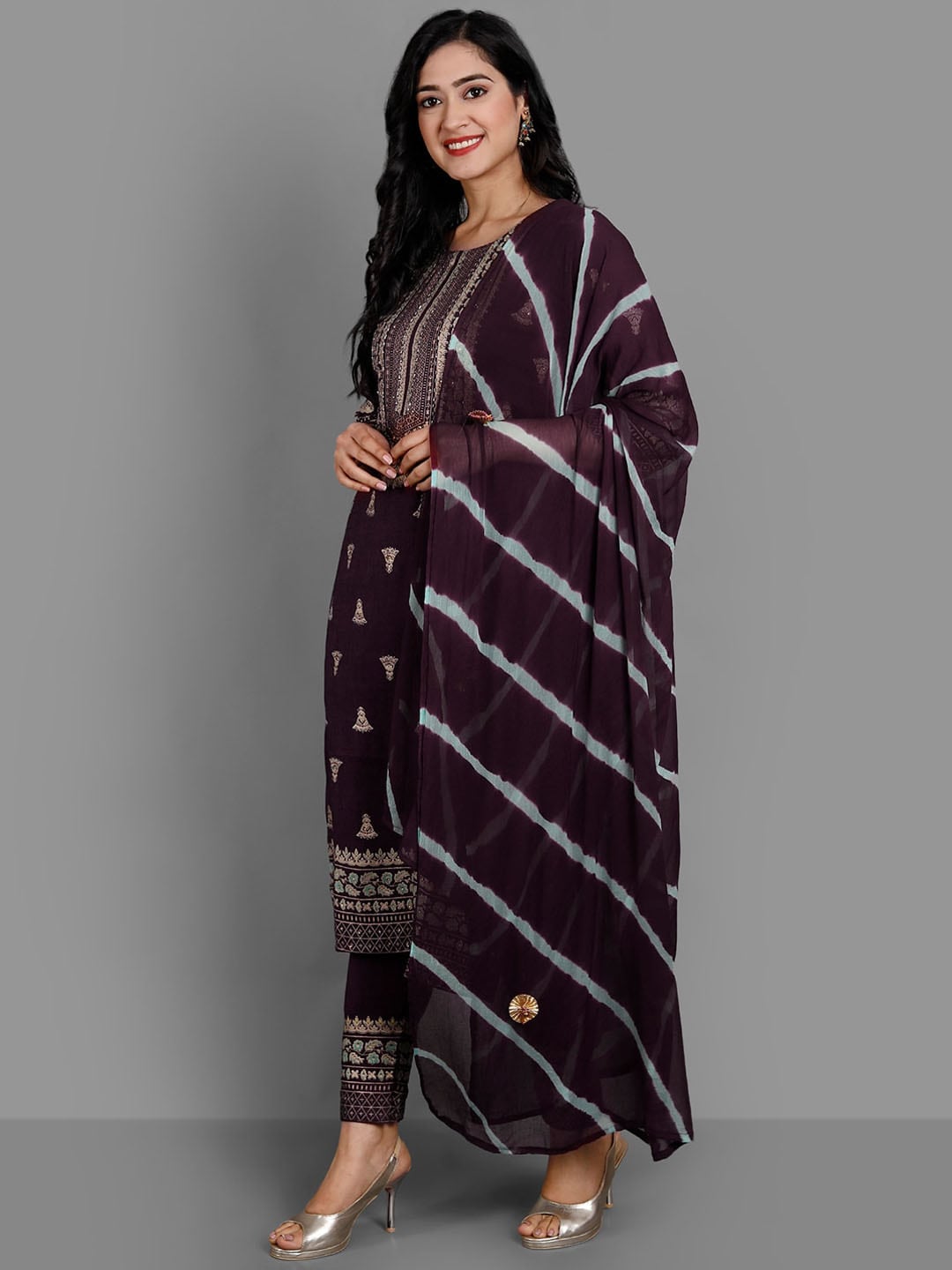 Kalini Ethnic Motifs Printed Thread Work Kurta & Trousers With Dupatta - Distacart