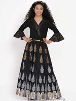 Thumbnail for NOZ2TOZ Black & Gold-Toned Block Printed Ready to Wear Lehenga & Choli Set For Girls - Distacart