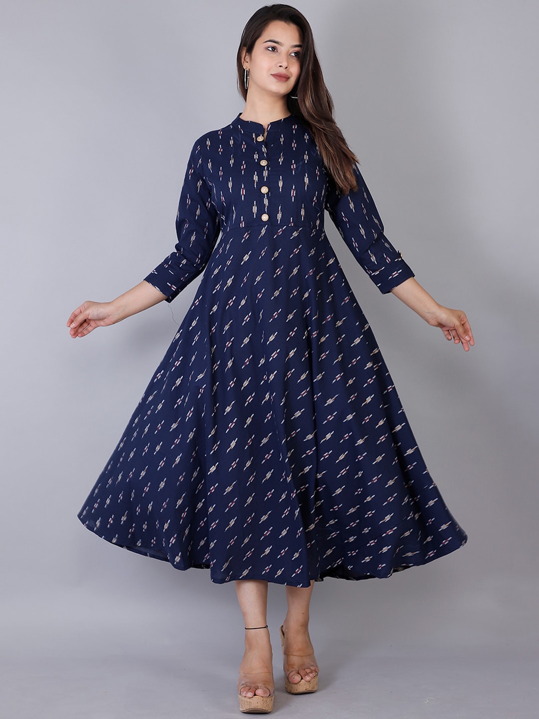 Kalini Women Navy Blue Ethnic Motifs Printed Anarkali Kurta - Distacart