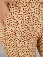Thumbnail for HERE&NOW Maroon & Beige Ethnic Motifs Printed Shirt Collar Kurta with Trousers - Distacart