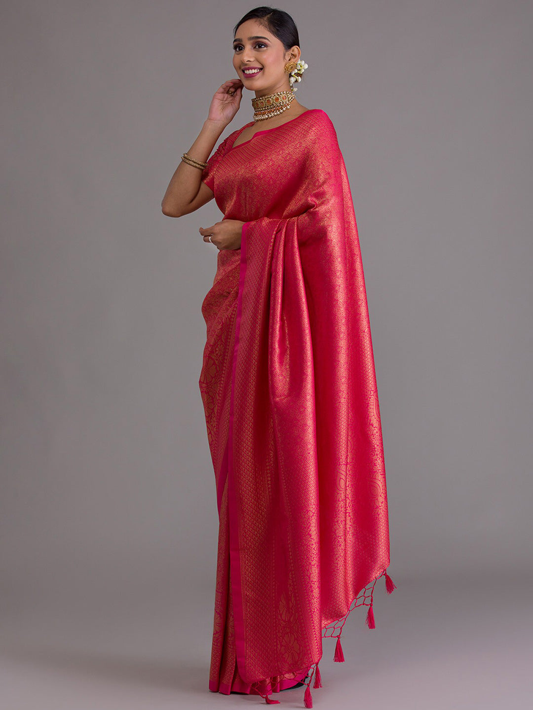 Koskii Red & Gold-Toned Ethnic Motifs Zari Saree - Distacart