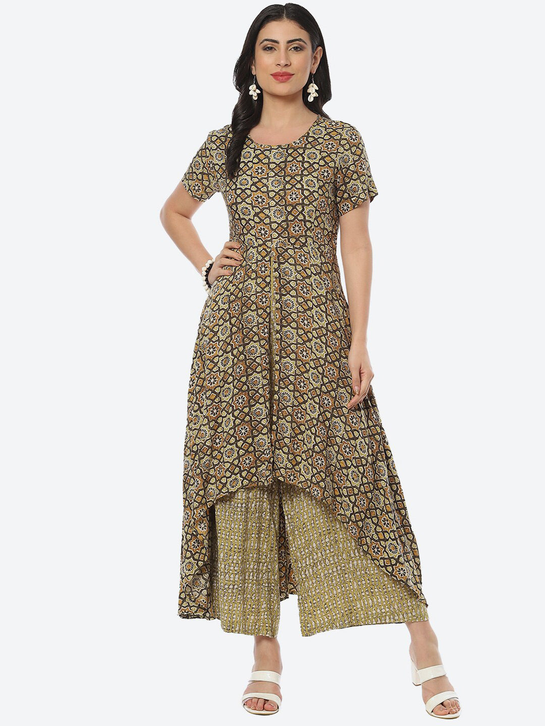 Biba Ethnic Motifs Printed A-line High Low Kurtas - Distacart
