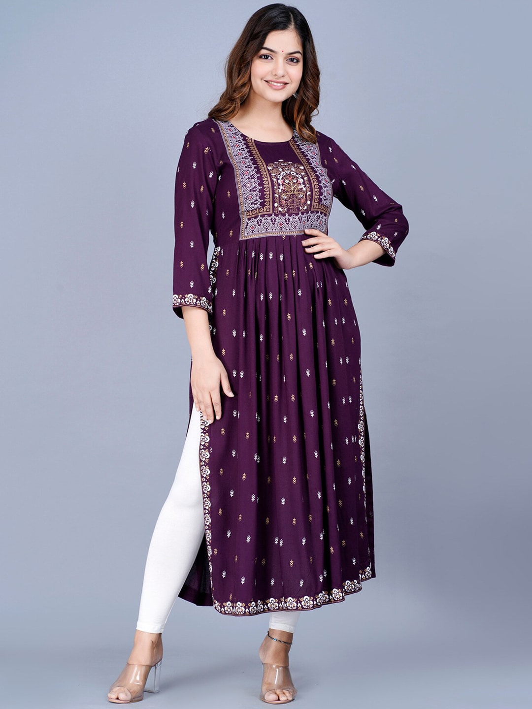 Kalini Women Ethnic Motifs Printed Mirror Work Summer Sheers Anarkali Kurta - Distacart