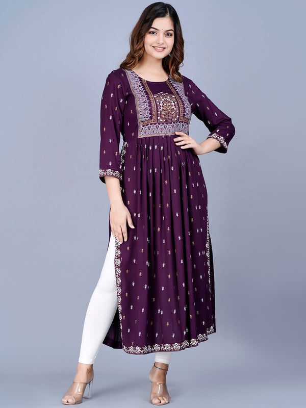 Kalini Women Ethnic Motifs Printed Mirror Work Summer Sheers Anarkali Kurta - Distacart