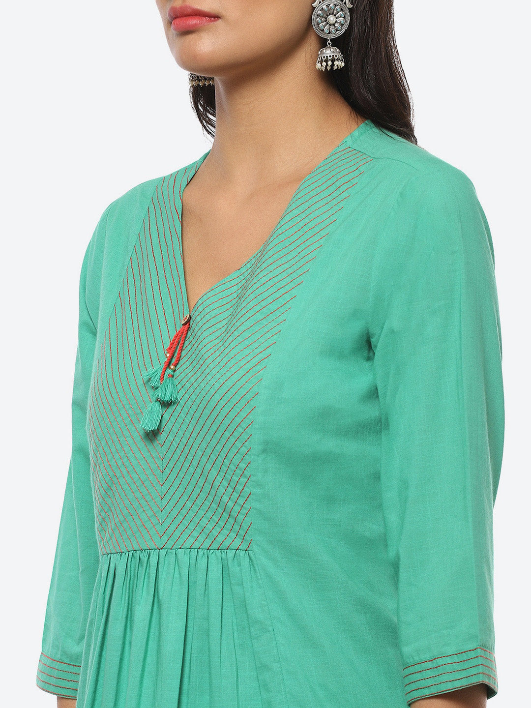 Biba Women Floral Pleated Kurta with Trousers & With Dupatta - Distacart