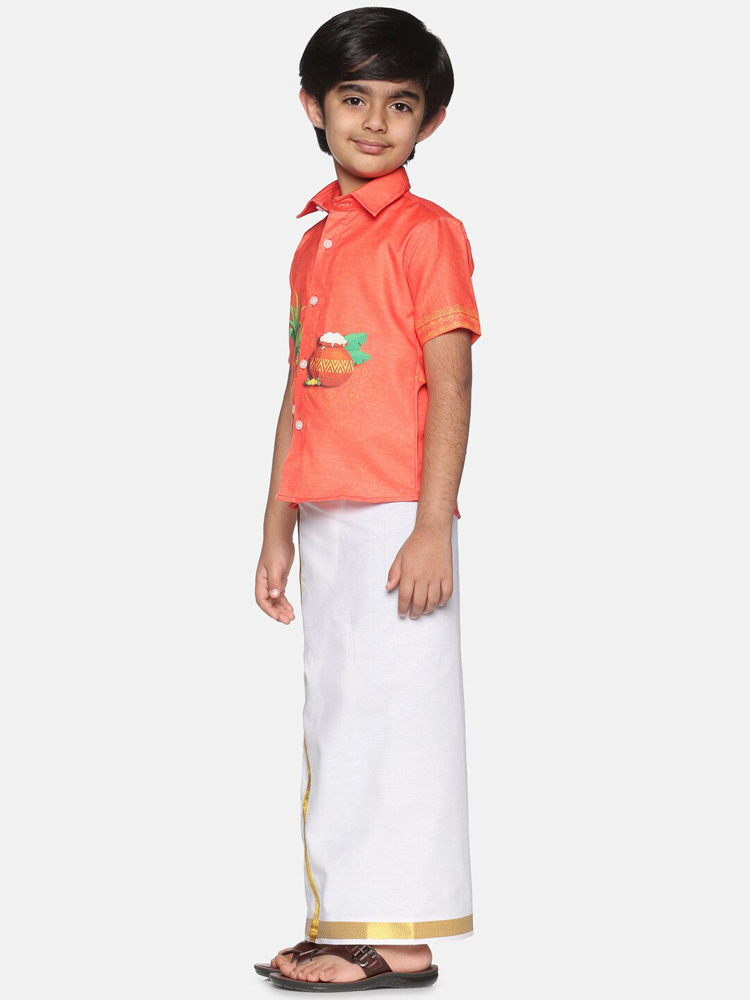 Sethukrishna Boys Orange & White Printed Shirt - Distacart