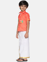 Thumbnail for Sethukrishna Boys Orange & White Printed Shirt - Distacart