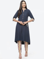 Thumbnail for Biba Women Navy Blue & Beige Kurta with Trousers - Distacart