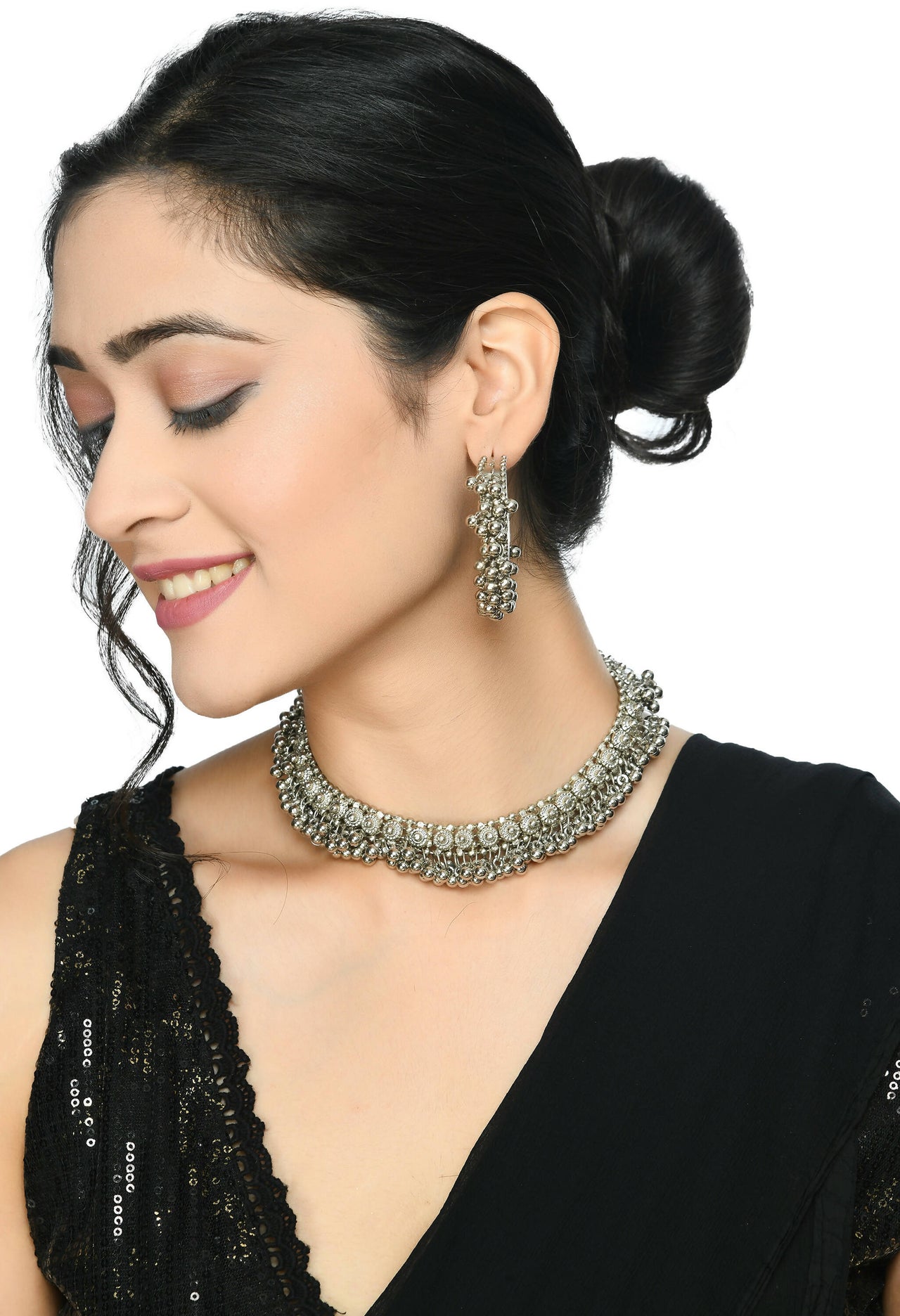 Mominos Fashion Johar Kamal Silver-Plated Brass Finish Ghungroo Work Choker For Women - Distacart