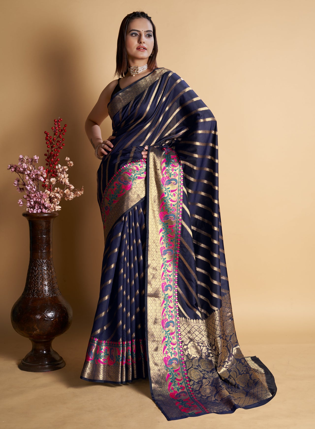 NOZ2TOZ Women's Party Wear Designer Blue Color Banarasi Silk Saree - Distacart